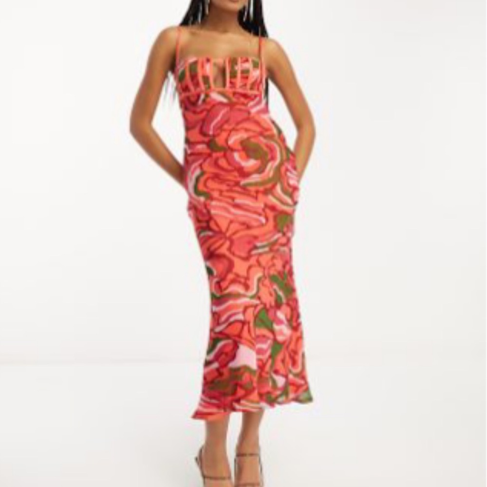 ASOS Vibrant Pink and Green Midi Dress